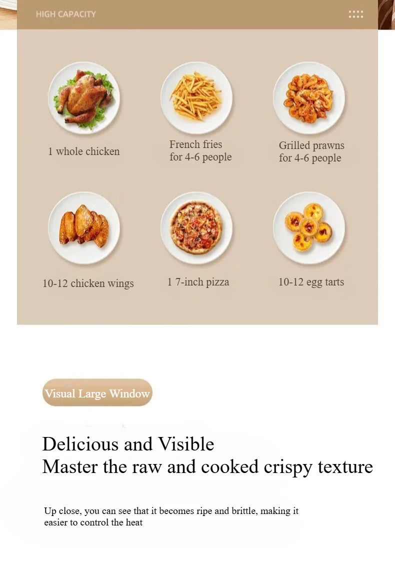New Visual Air Fryer Household 220V 15L Large Capacity Air Fryer Oven Kitchen Appliance Freidoras De Aire