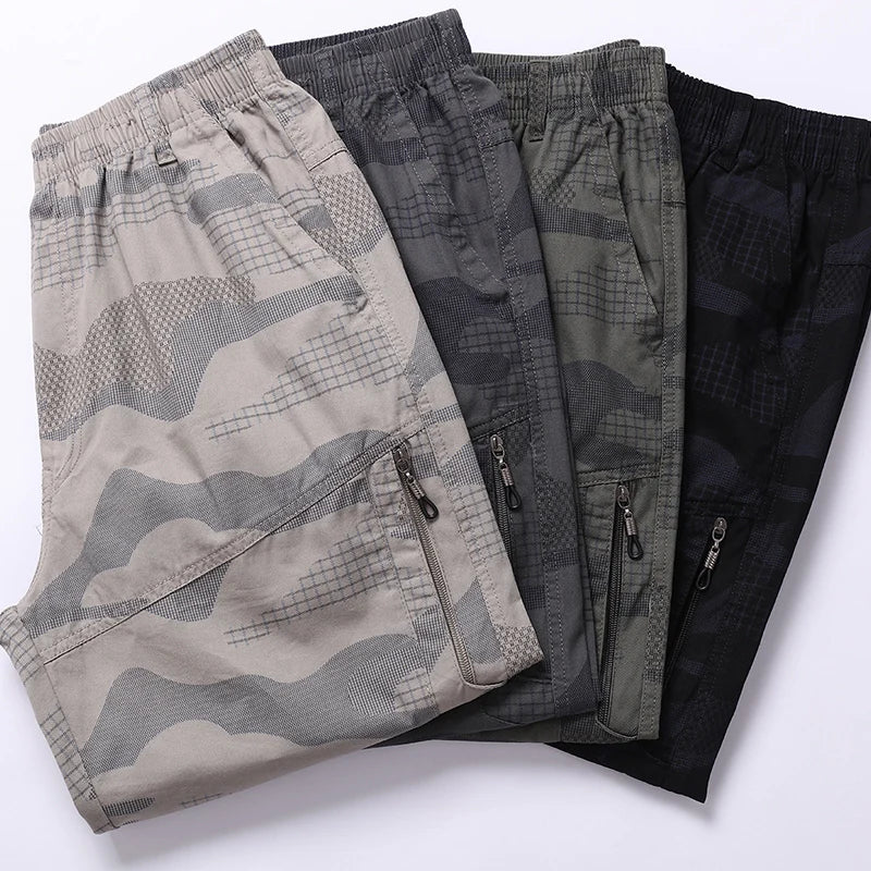Summer Men's Elastic High Waisted Pockets Camouflage Straight Sweatpants Cargo Loose Vacation Printing Preppy Style Shorts