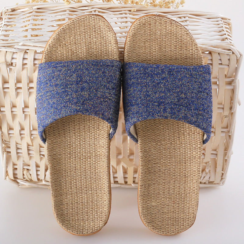 Home couple indoor slippers wooden floor cotton linen linen slippers home non-slip men and women thick bottom summer
