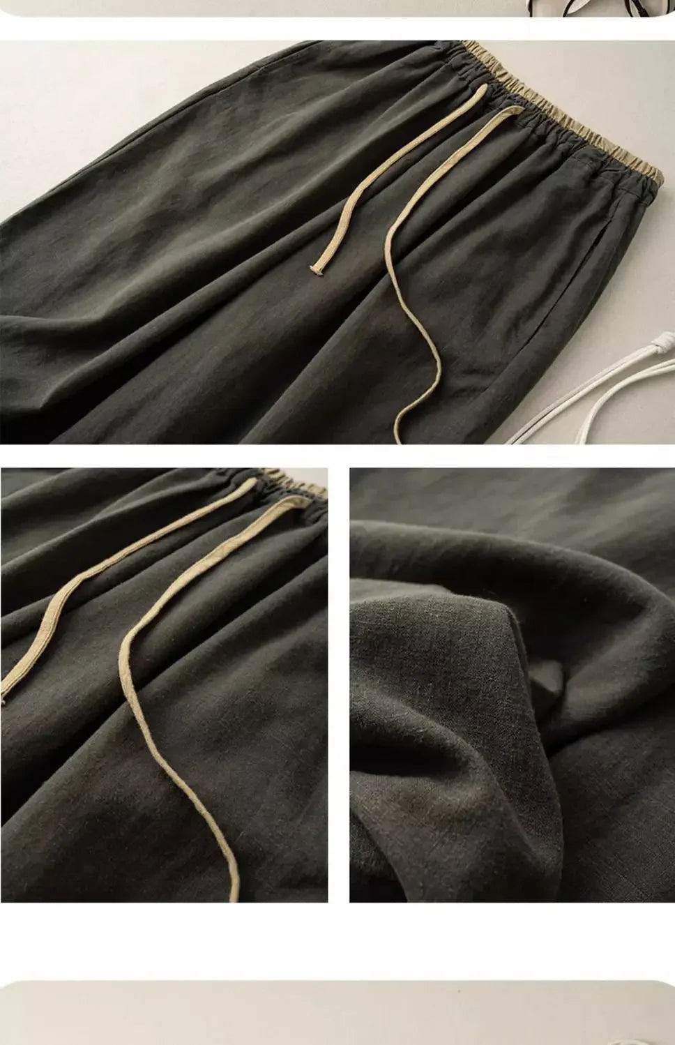 Elastic Drawstring Waist Casual Pants Summer Retro Cotton Linen Loose Harem Pants Basic Versatility Wide-leg Ankle-Length Pants