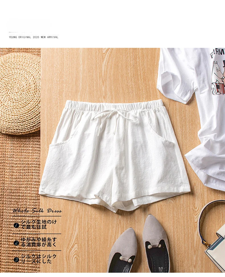 Casual Linen Shorts Women Gym Workout Shorts Cotton Short Pants High Waisted Black Ladies Short Femme Women Shorts Sport Femme