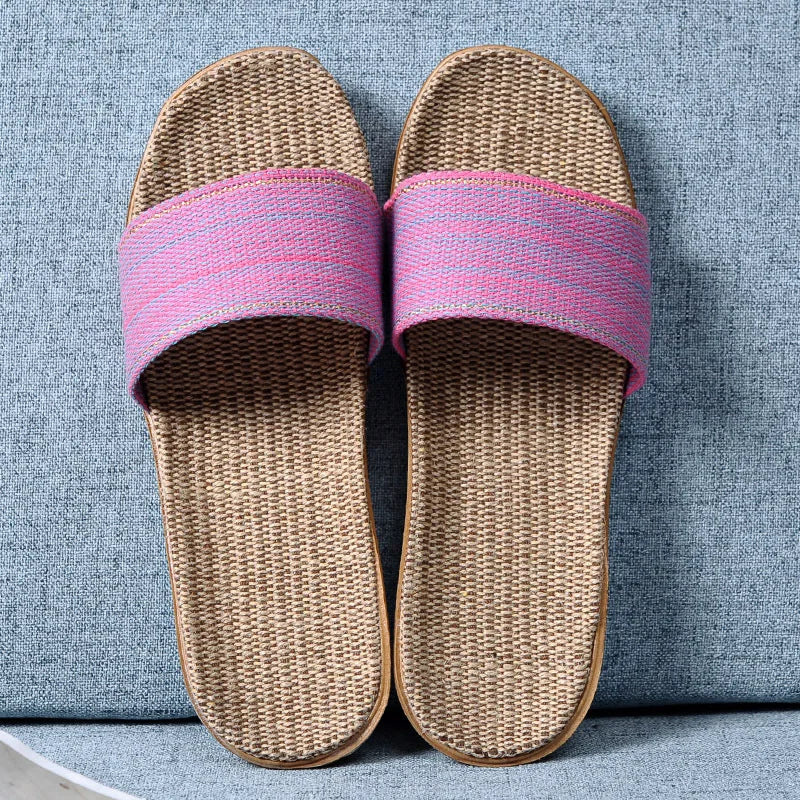 Linen Slippers For Female Summer Home Indoor Lovers Anti-Skid Thick Floor Shoe For Male Summer Home Cotton And Linen Sandals