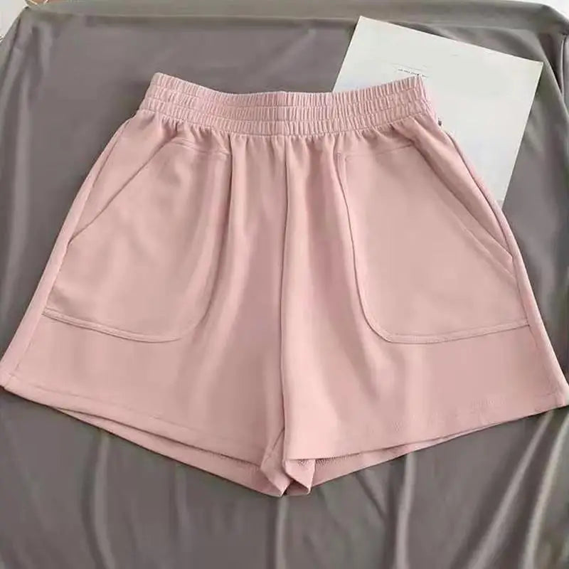 Summer Solid Color Short Pants Wide Leg Shorts Black/Pink/Light Blue/Yellow High Waist Loose Hot Pants Bottoms Sports Pants