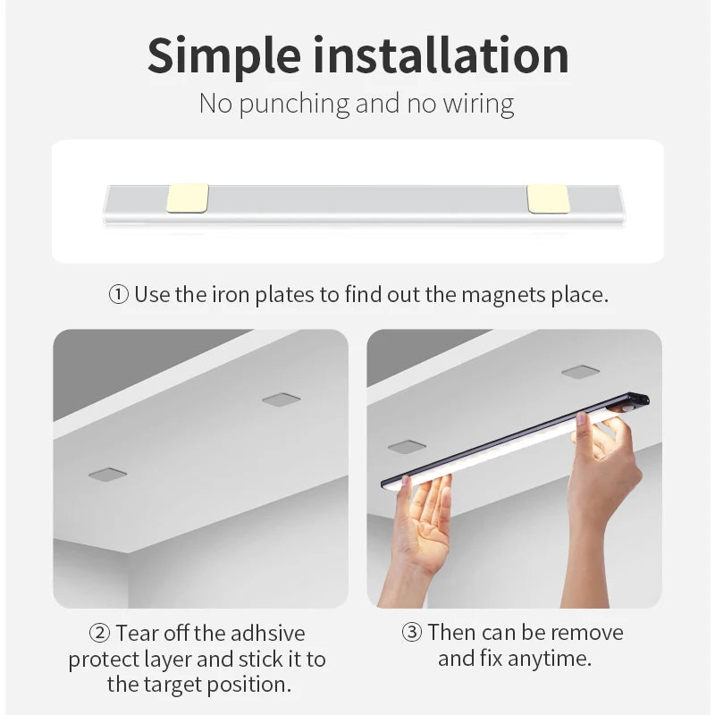 Night Light 20/30/40/60CM Motion Sensor Light Wireless USB LED Cabinet Light Wardrobe Lamp For Kitchen Cabinet Bedroom Wardrobe