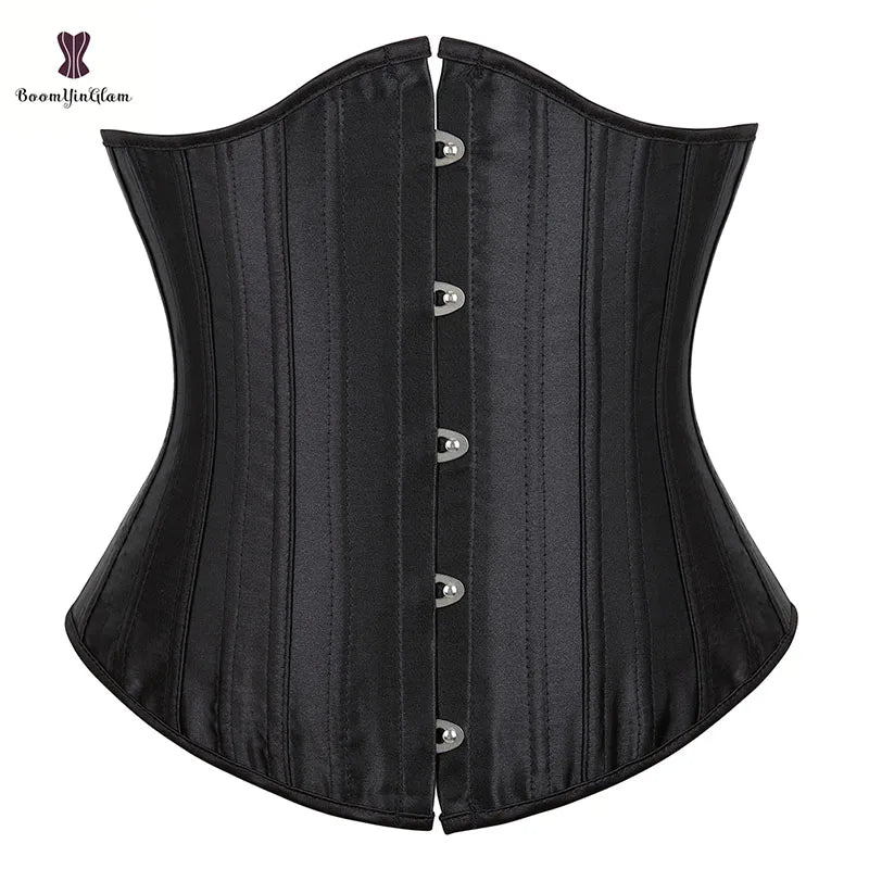 Solid Black Champagne-Colored Corset 26 Steel Boned underbust Corselet Women Cupless Chest Binder Bustier