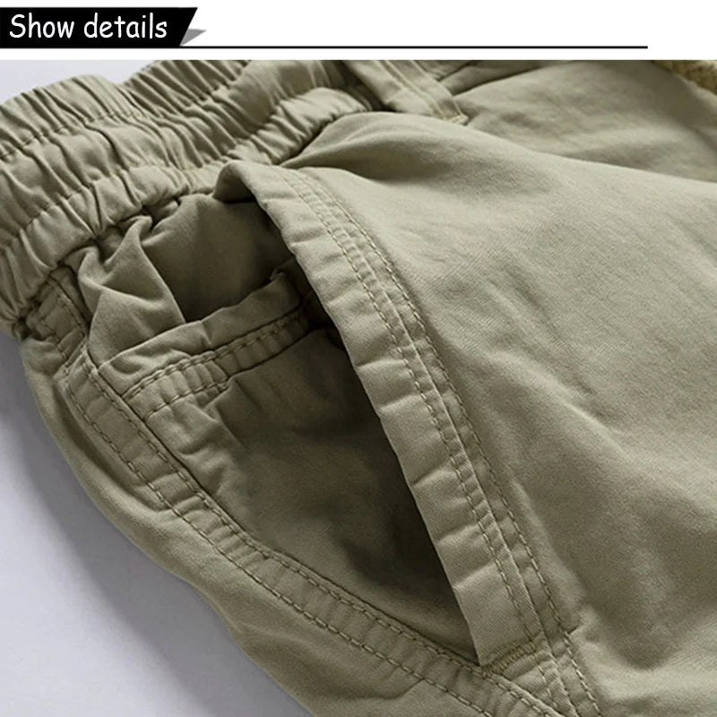 Men Summer Solid Color Outdoor Leisure Cargo Comfortable Shorts Men Elastic Waist Loose Straight High-Quality Design Shorts Male