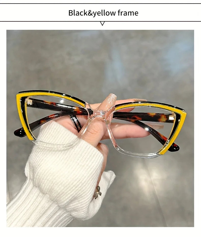 Cat Eye Clear Lens Glasses Retro Color Block Fashion Decorative Glasses Computer Spectacles For Women