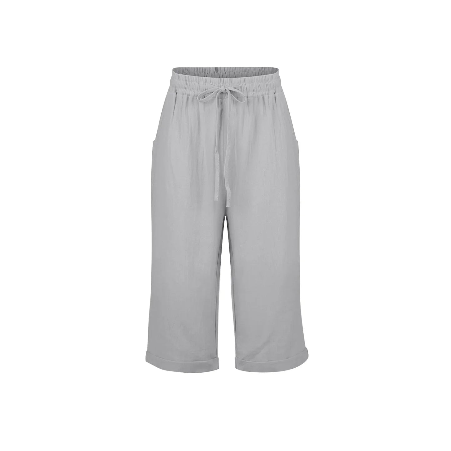 Womens Summer Elastic Waist Pocket Pocket Solid Color Cotton Linen Wide Leg Pants Loose Pants Pants for Women Women’s Pants