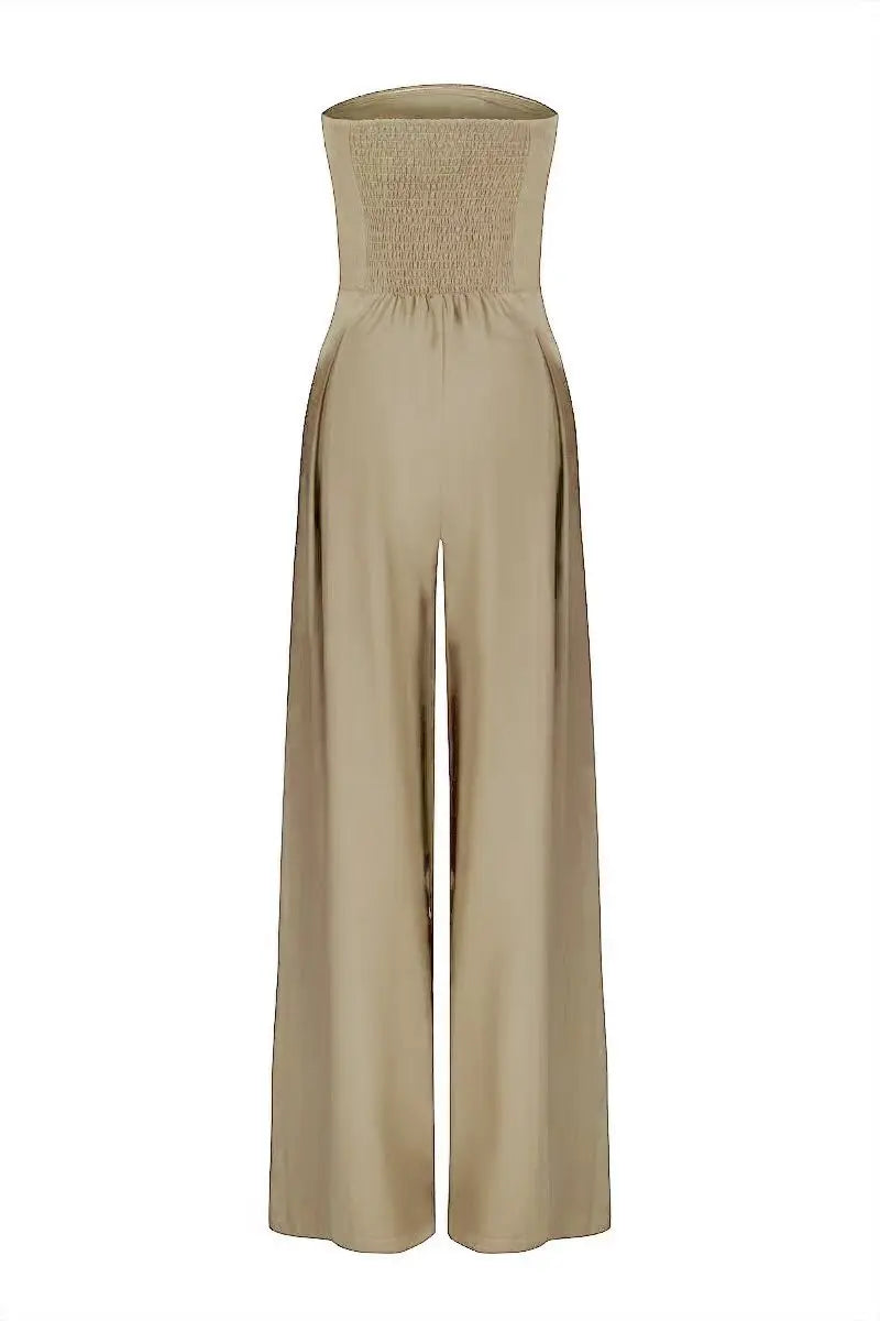 BKLD Solid Color 2025 Women Casual Backless Pleated Strapless Sexy Party Clubwear Slim Fit Long Pants One Pieces Jumpsuits