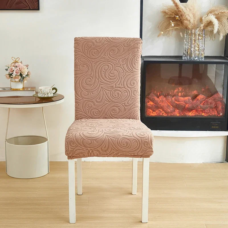 1/2/4/6pcs Jacquard Dining Chair Cover Pure Color All-inclusive Chair Slipcover with Skirt Elastic Durable Seat Protector Decor