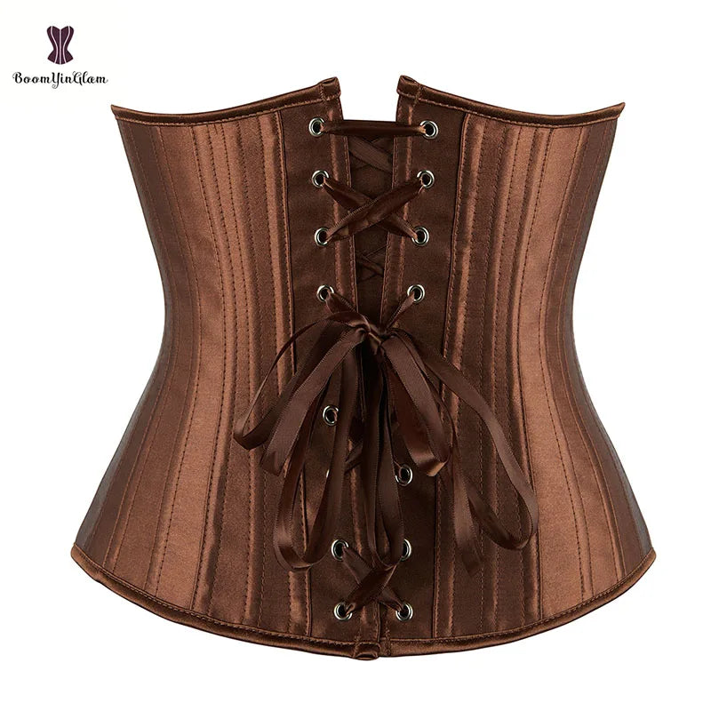 Solid Black Champagne-Colored Corset 26 Steel Boned underbust Corselet Women Cupless Chest Binder Bustier