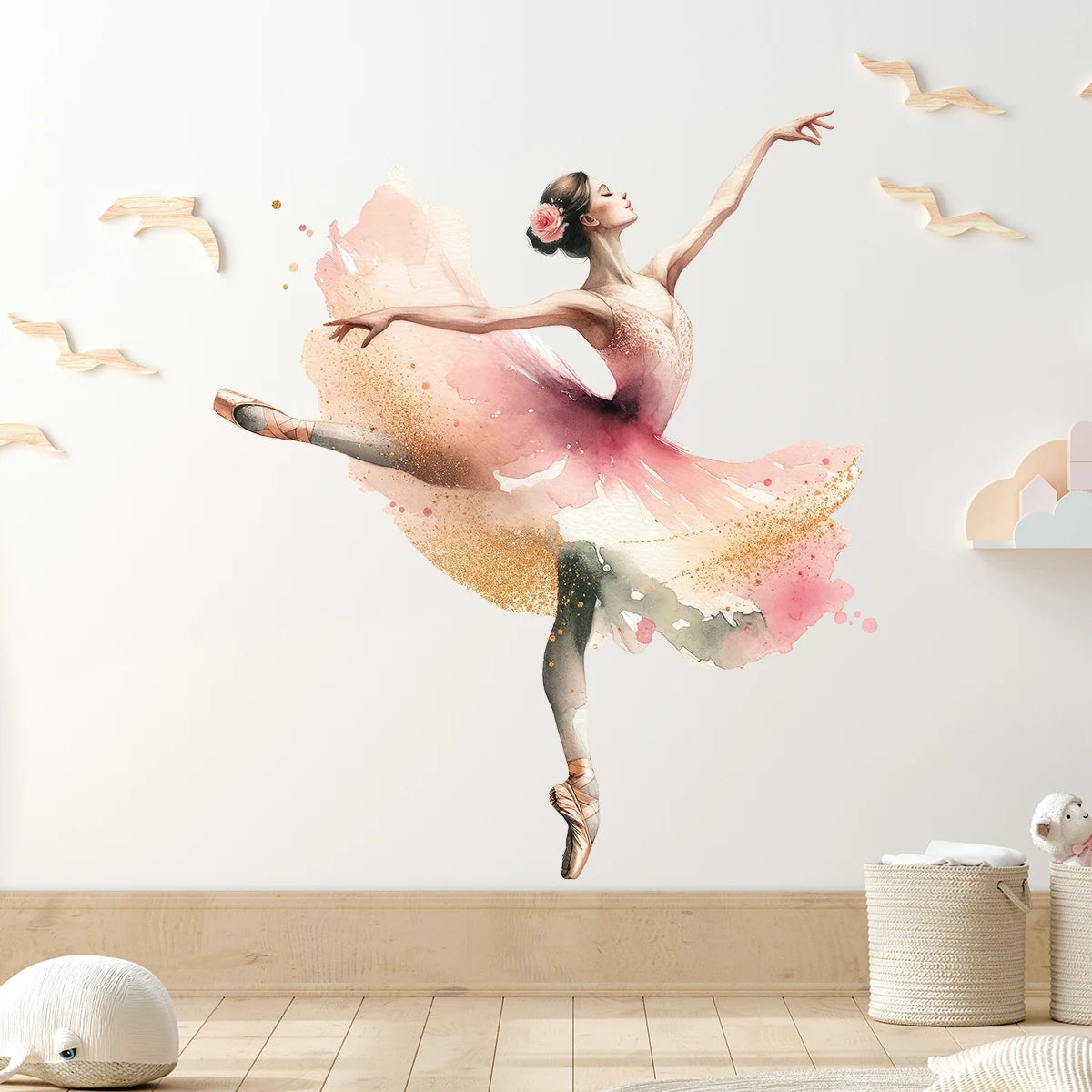 Watercolor Dancer Beautiful Wall Stickers Decoration for Bedroom Girls Gift Wall Art Home Decore Living Room Wall Decals Nursery