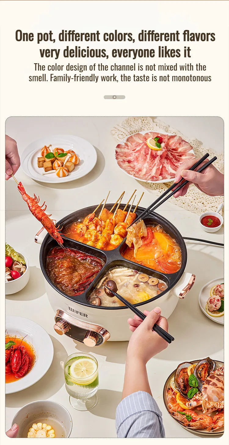 Electric Hot Home electric hot pot with separate controls Four-grid self-heating hot pot Split Mandarin Duck Pot Double-sex hot