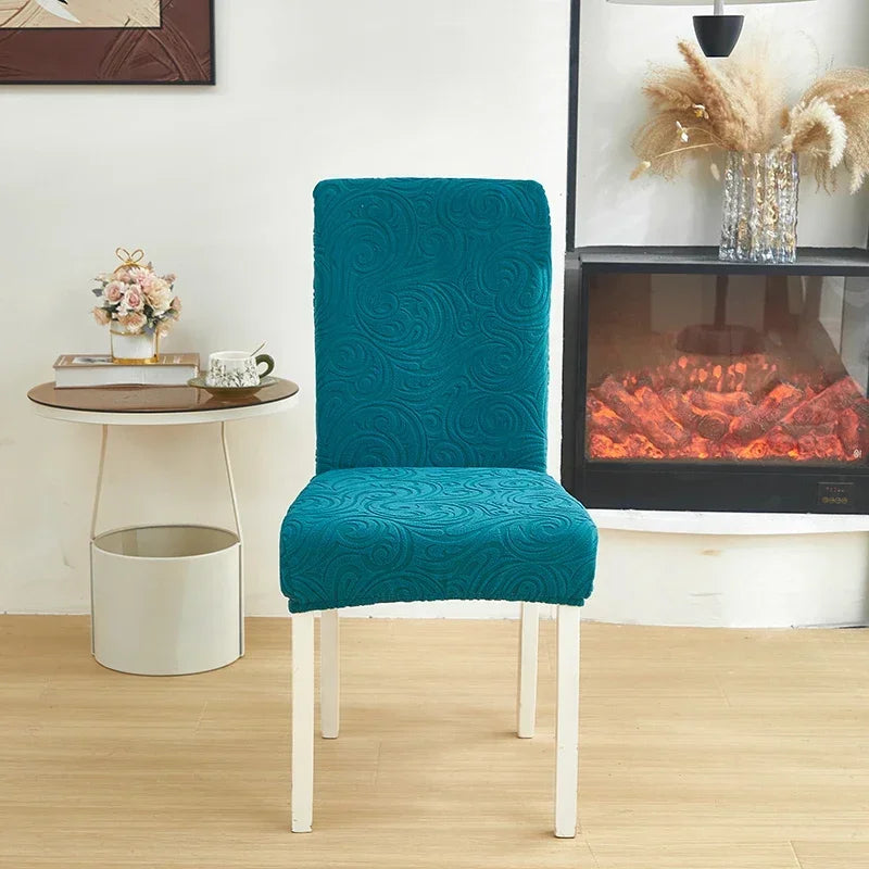 1/2/4/6pcs Jacquard Dining Chair Cover Pure Color All-inclusive Chair Slipcover with Skirt Elastic Durable Seat Protector Decor