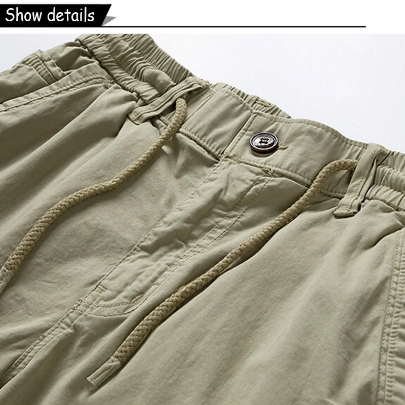 Men Summer Solid Color Outdoor Leisure Cargo Comfortable Shorts Men Elastic Waist Loose Straight High-Quality Design Shorts Male
