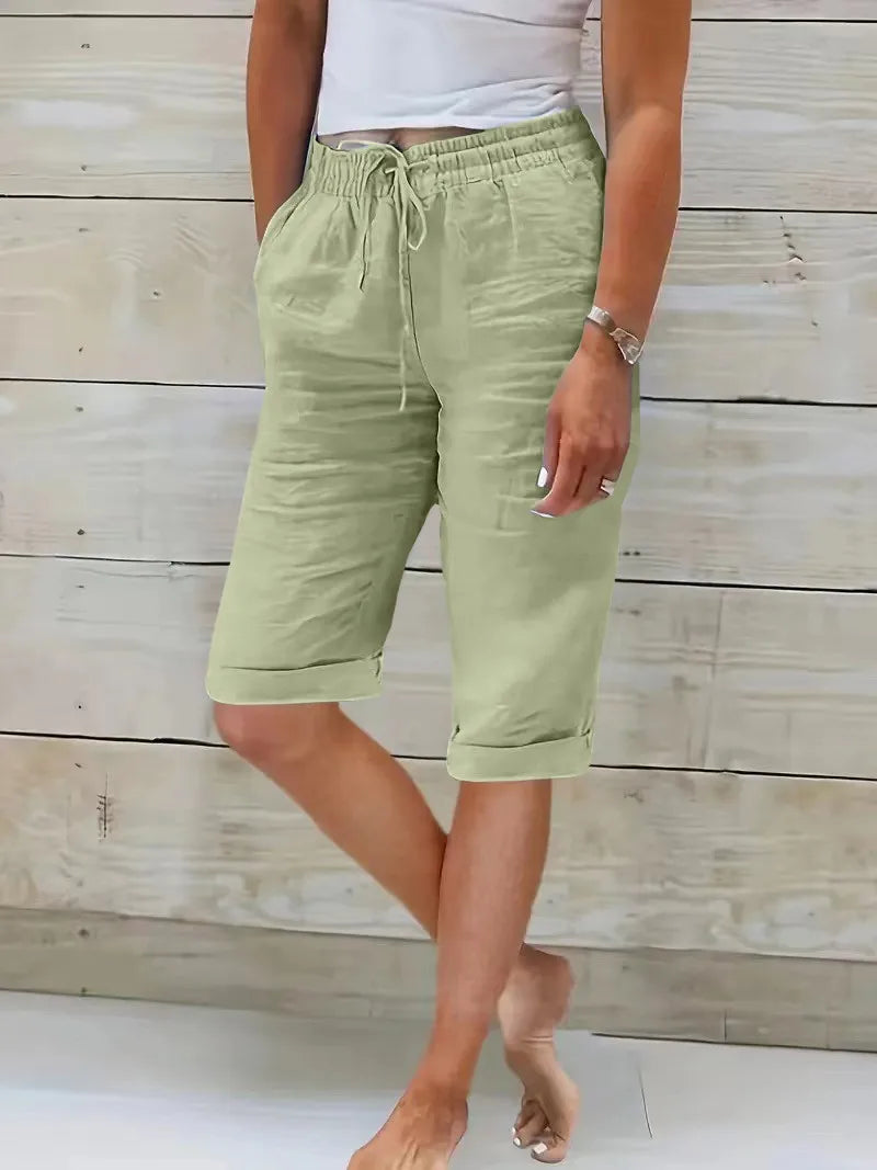 Womens Summer Elastic Waist Pocket Pocket Solid Color Cotton Linen Wide Leg Pants Loose Pants Pants for Women Women’s Pants