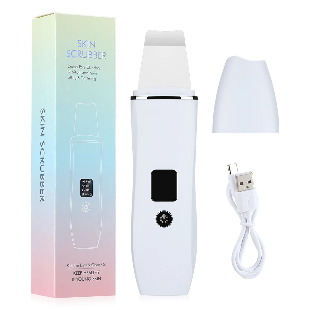 Ultrasonic Skin Scrubber Peeling Blackhead Remover Deep Face Cleaning Ultrasonic Ion Acne Pore Cleaner Facial Shovel Scrubber