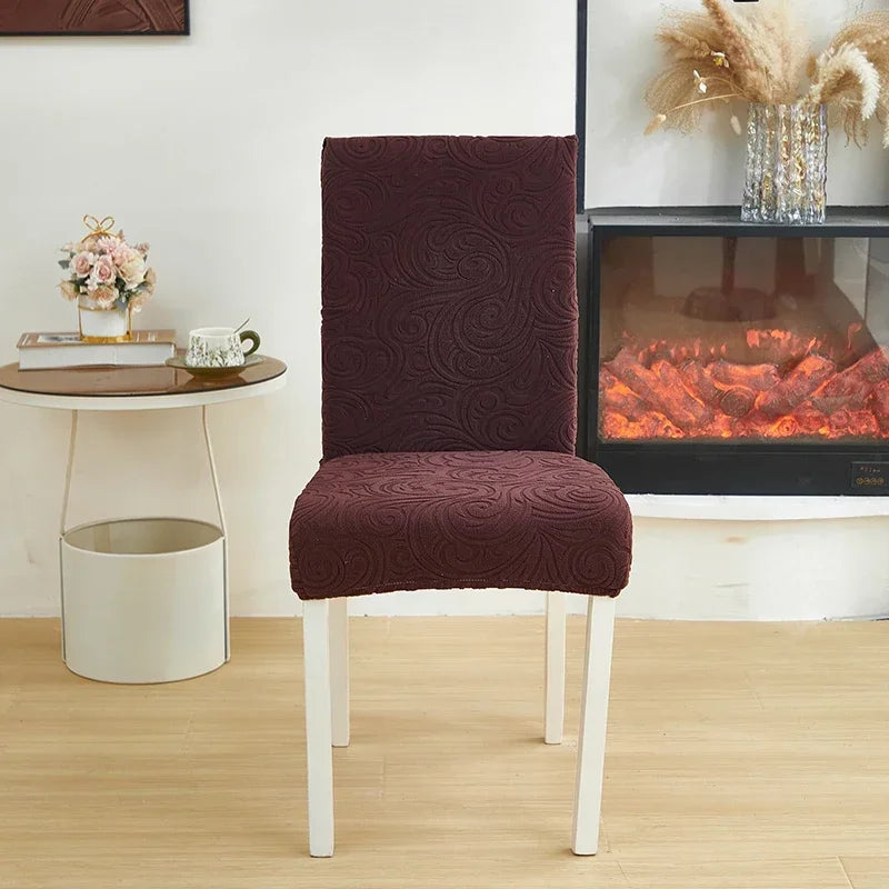 1/2/4/6pcs Jacquard Dining Chair Cover Pure Color All-inclusive Chair Slipcover with Skirt Elastic Durable Seat Protector Decor