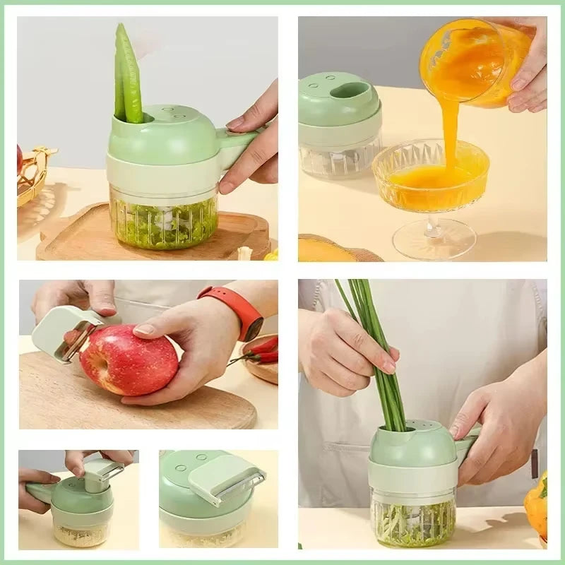 4 In 1 Vegetable Cutter Multifunctional Handheld Electric Wireless Chop Garlic Mash Minced Slice Onion Cutting Cooking Gadget