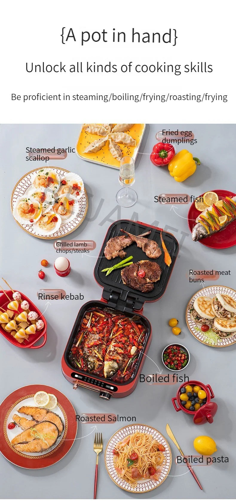 Rice Cooker Smokeless Frying Pan Steak BBQ Multi-Function Electric Cooker Non-Stick Pan 1800W Kitchen Appliances
