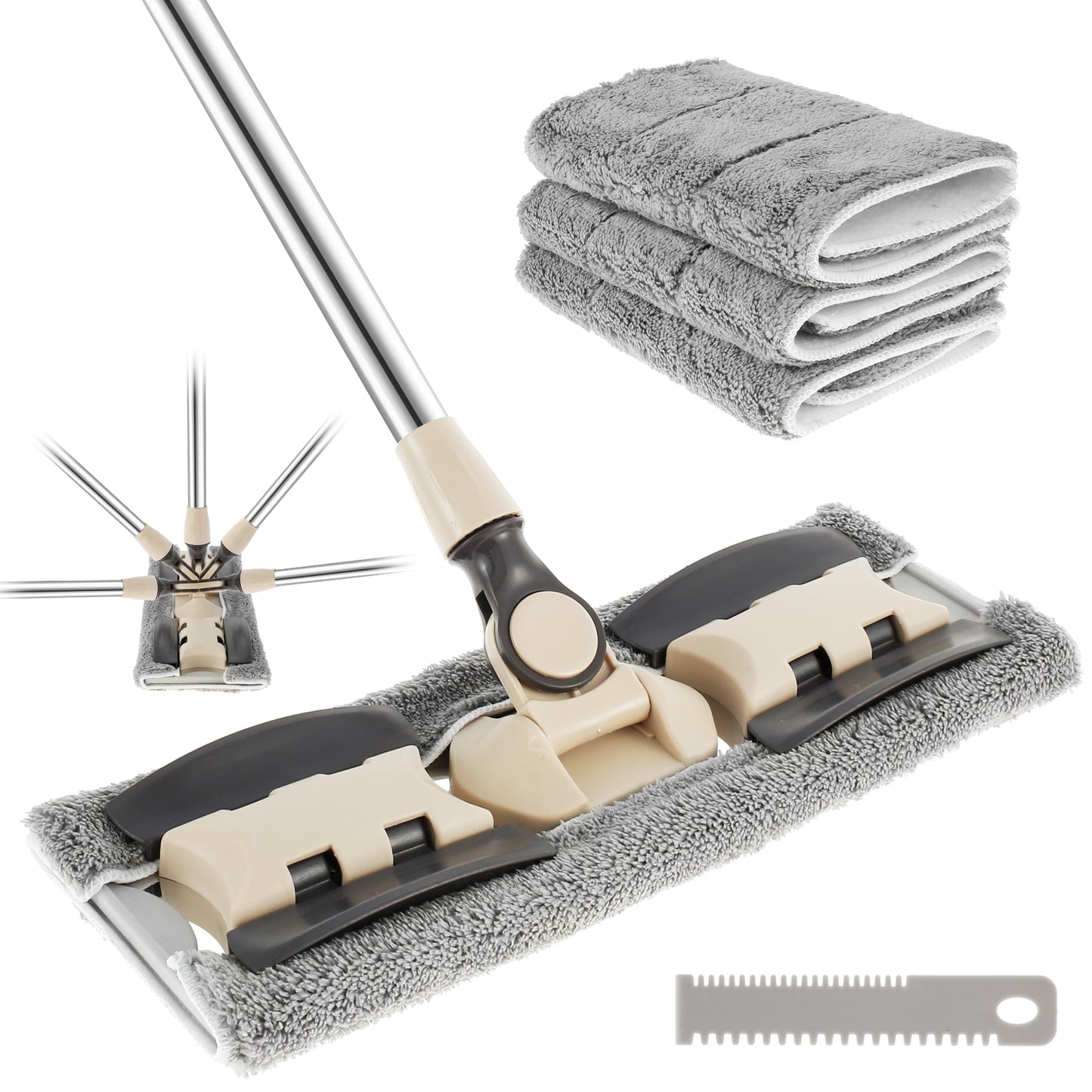 360° Rotating Flat Floor Mop with 127CM Adjustable Handle Dusting Microfiber Pad Lazy Mops Rectangular Home Floor Cleaning Tool