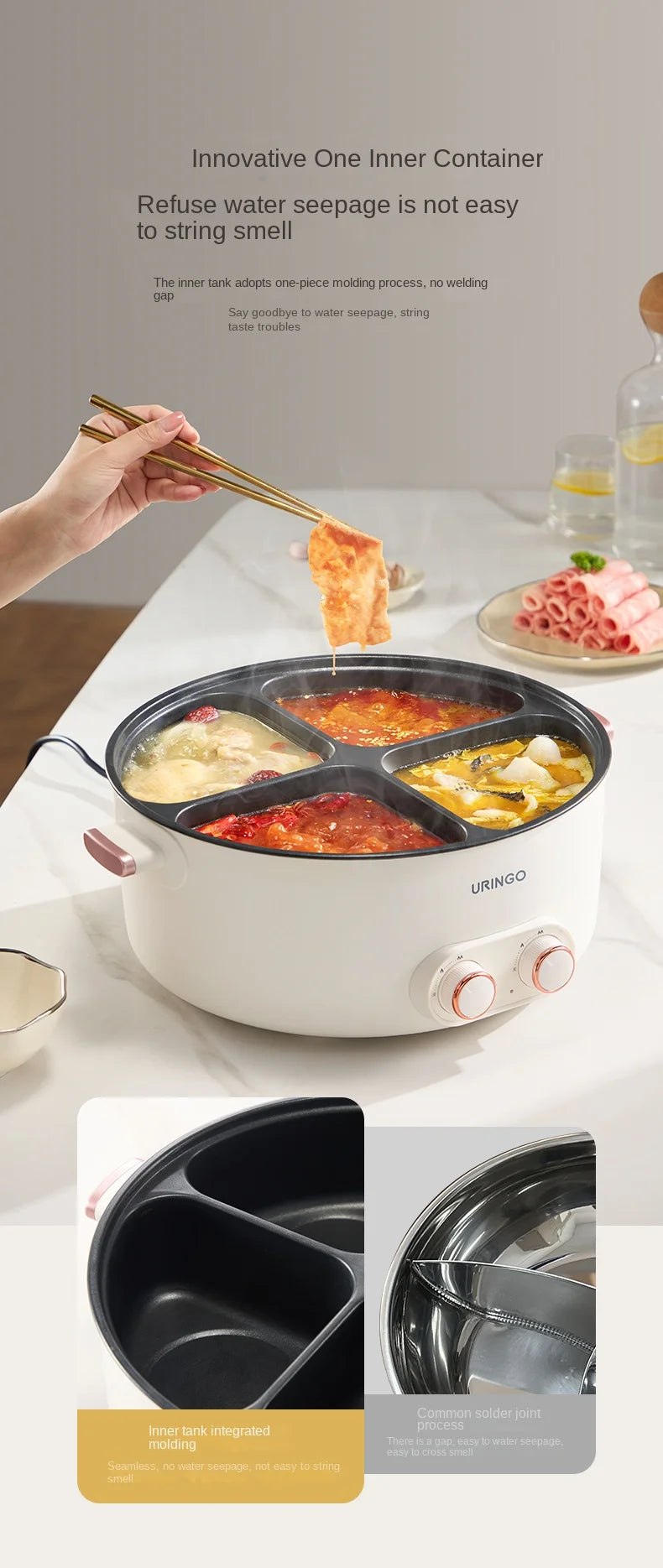Colorful Mandarin Duck Electric Pot Four-Grid Multi functional Household 6-liter Capacity Integrated Hot Pot Electric Caldron