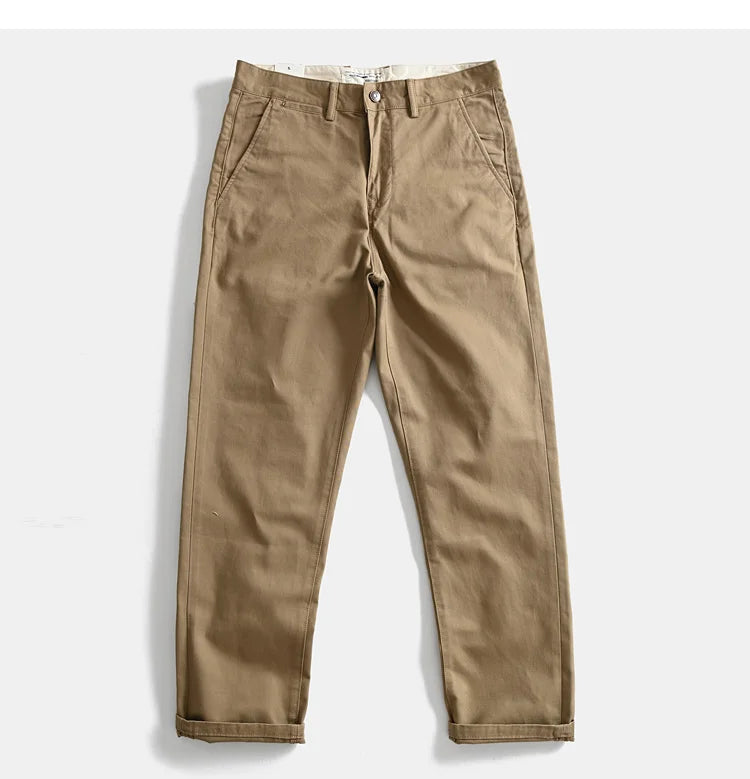 2025 Spring and Autumn New American Retro Woven Twill Chino Cargo Pants Men's Simple 100% Cotton Washed Casual Straight Trousers