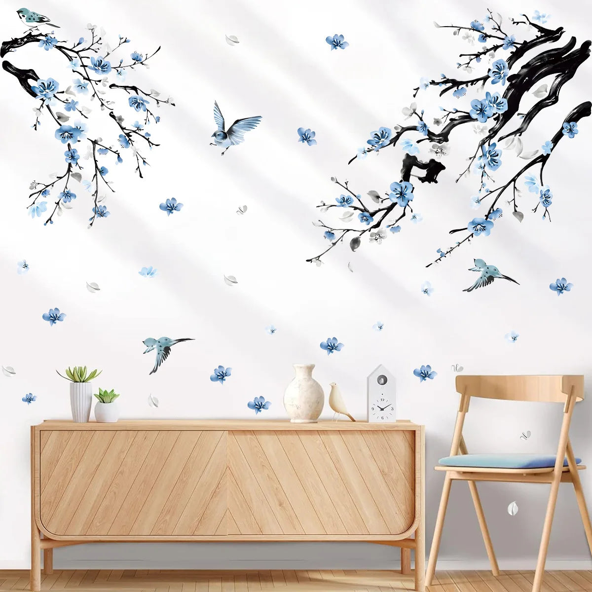 Watercolor Flower Tree Branch Wall Sticker Bedroom Playroom Blossom Bird Forest Wall Decal Living Room Sofa TV Background Decor