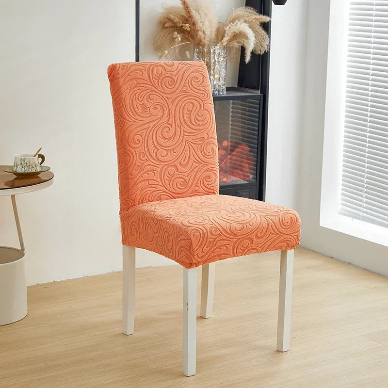 1/2/4/6pcs Jacquard Dining Chair Cover Pure Color All-inclusive Chair Slipcover with Skirt Elastic Durable Seat Protector Decor
