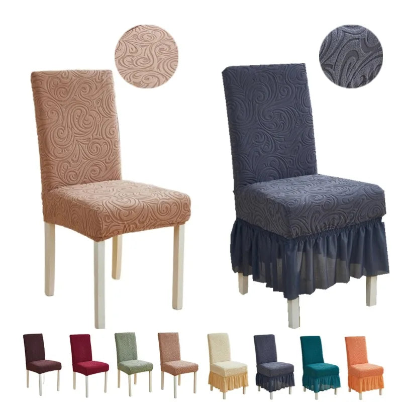 1/2/4/6pcs Jacquard Dining Chair Cover Pure Color All-inclusive Chair Slipcover with Skirt Elastic Durable Seat Protector Decor