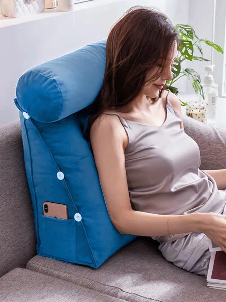 Reading Backrest Triangular Lumbar Support Cushion With Headrest Plush Back Pillow For Pain Relief Sofa Bed Chair Waist Cushion