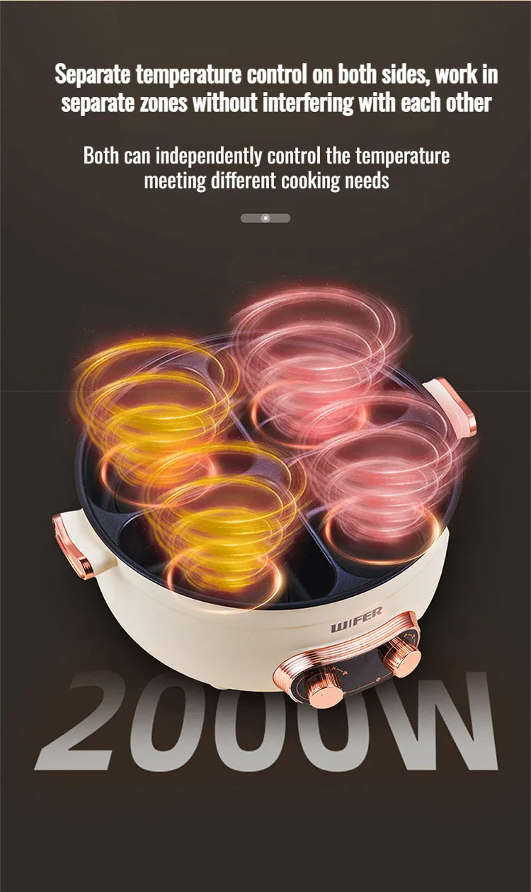 Electric Hot Home electric hot pot with separate controls Four-grid self-heating hot pot Split Mandarin Duck Pot Double-sex hot