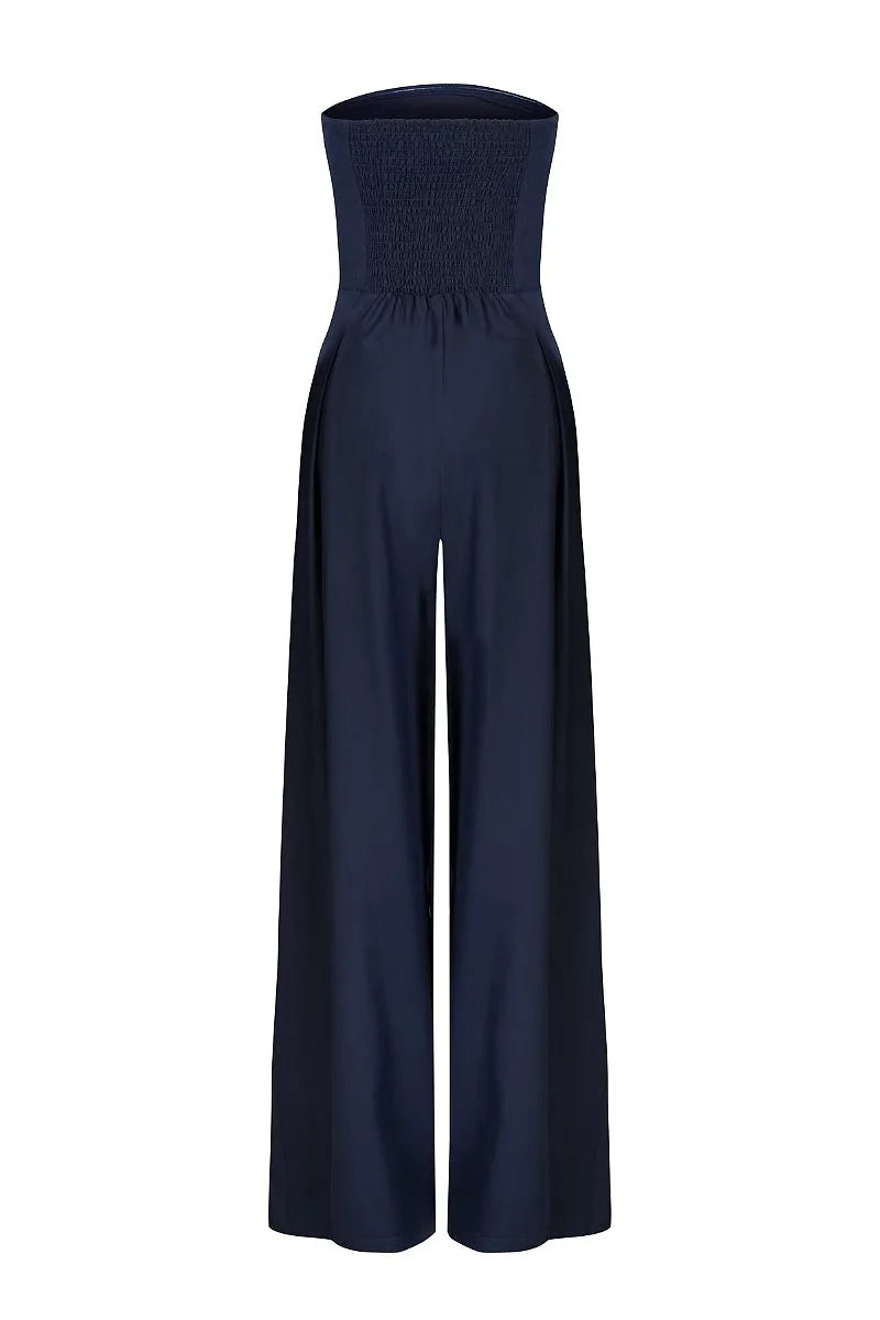 BKLD Solid Color 2025 Women Casual Backless Pleated Strapless Sexy Party Clubwear Slim Fit Long Pants One Pieces Jumpsuits