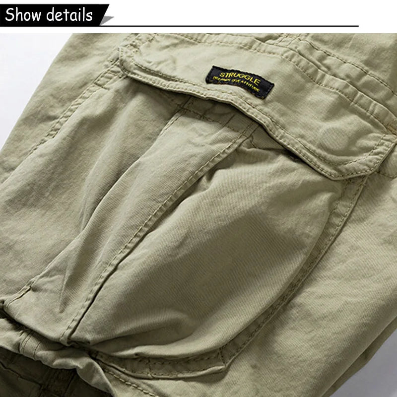 Men Summer Solid Color Outdoor Leisure Cargo Comfortable Shorts Men Elastic Waist Loose Straight High-Quality Design Shorts Male