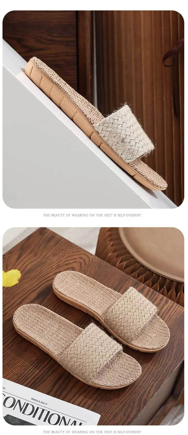 Summer Linen Slippers Woven Home Indoor Couple Sandals Breathable Non Slip Sweat Absorbing Wooden Floor Cotton Linen
