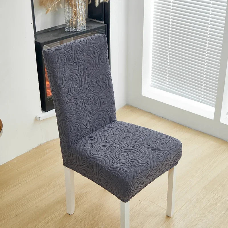 1/2/4/6pcs Jacquard Dining Chair Cover Pure Color All-inclusive Chair Slipcover with Skirt Elastic Durable Seat Protector Decor