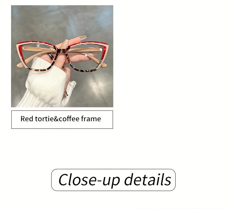 Cat Eye Clear Lens Glasses Retro Color Block Fashion Decorative Glasses Computer Spectacles For Women