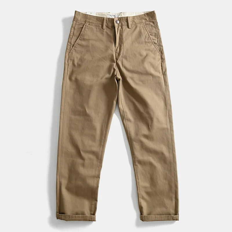 2025 Spring and Autumn New American Retro Woven Twill Chino Cargo Pants Men's Simple 100% Cotton Washed Casual Straight Trousers