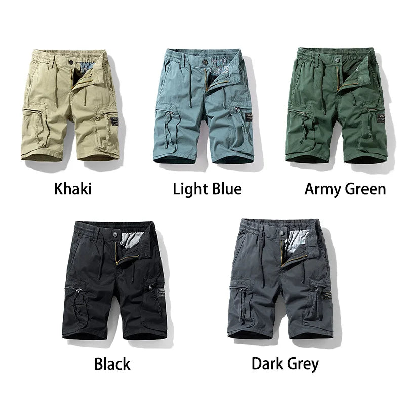 Men Summer Solid Color Outdoor Leisure Cargo Comfortable Shorts Men Elastic Waist Loose Straight High-Quality Design Shorts Male