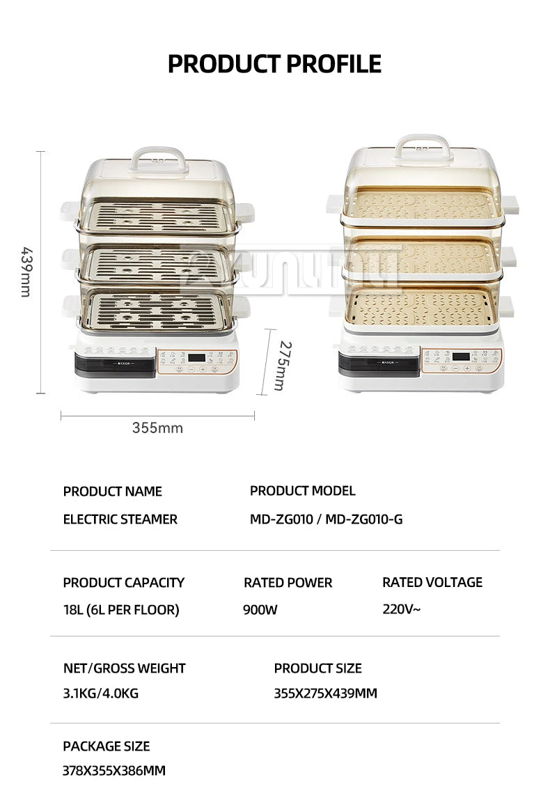 Three-layer Food Steamer Household Electric Steamer Multifunctional Large Capacity Breakfast Machine