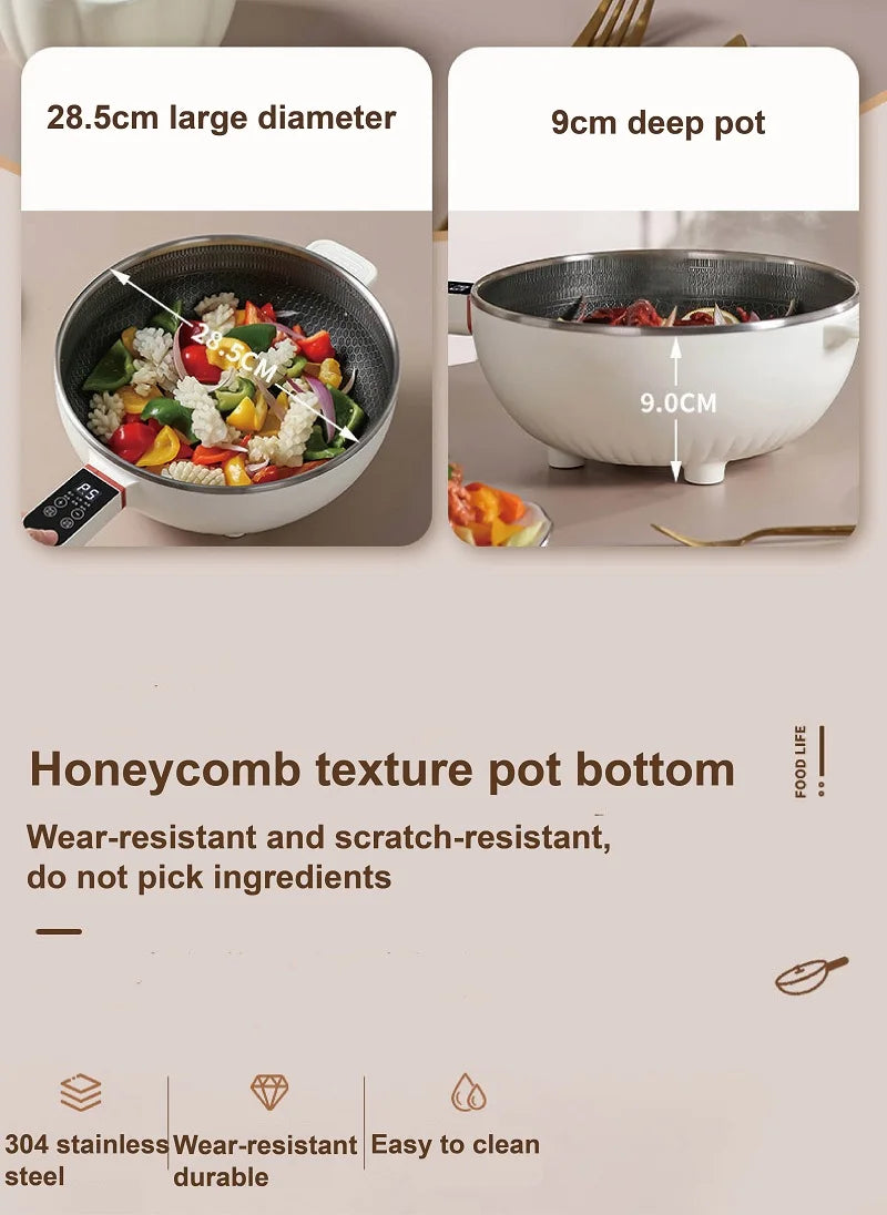 4.5L Multifunctional Electric Frying Pot Smart Electric Cooker Non-stick Frying Pot Large Capacity Electric Hot Pot 1350W