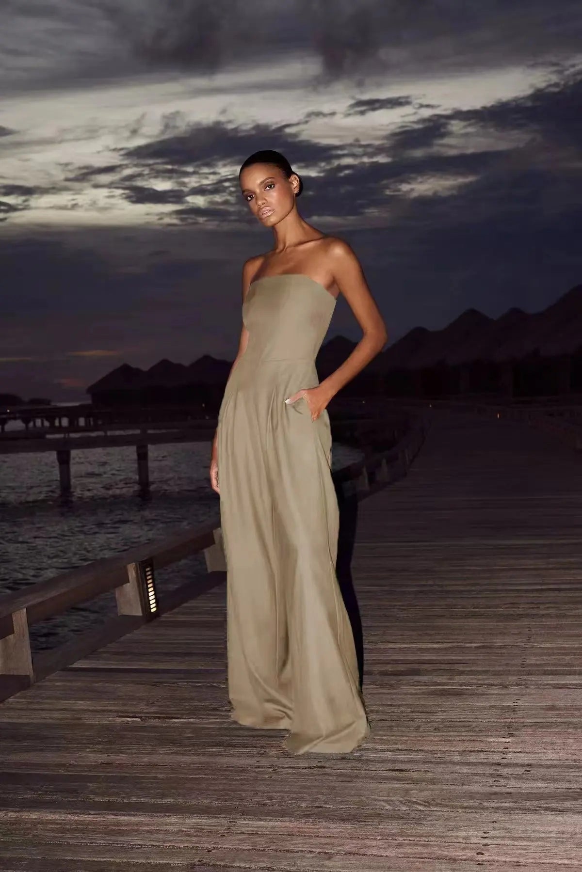 BKLD Solid Color 2025 Women Casual Backless Pleated Strapless Sexy Party Clubwear Slim Fit Long Pants One Pieces Jumpsuits
