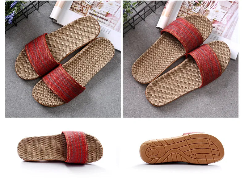 Linen Slippers For Female Summer Home Indoor Lovers Anti-Skid Thick Floor Shoe For Male Summer Home Cotton And Linen Sandals