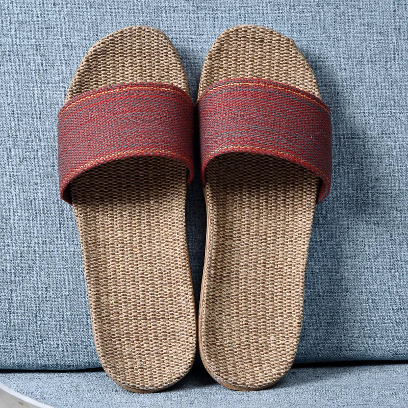 Linen Slippers For Female Summer Home Indoor Lovers Anti-Skid Thick Floor Shoe For Male Summer Home Cotton And Linen Sandals