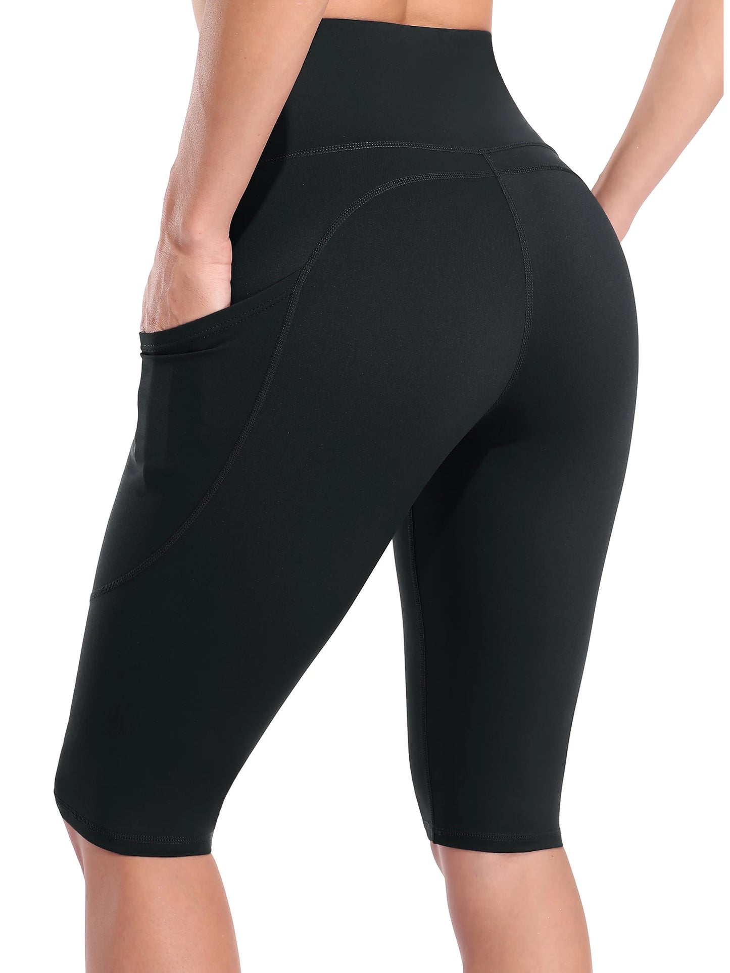 Anfilia Women Yoga Shorts Jogging Running Cycling Fitness Sportswear High-waist with Side Pockets Sporty Shorts Solid Color