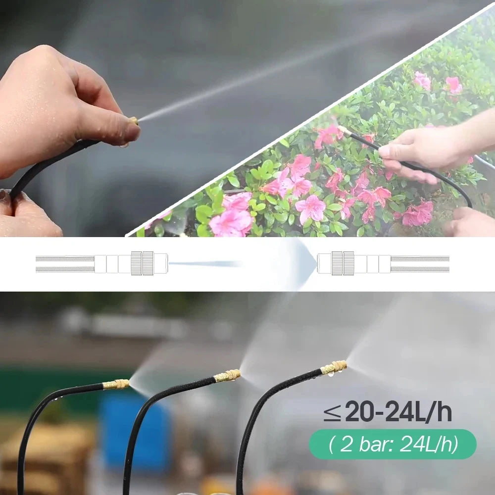 5-30m 1/4" 4/6mm Garden Misting Cooling System 360° Free-bend Misting Nozzle Adjustable Atomizer Sprayer Outdoor Watering Kits