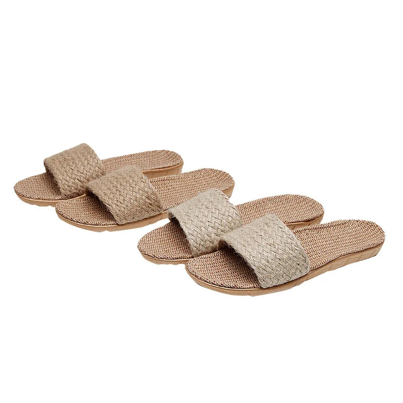 Summer Linen Slippers Woven Home Indoor Couple Sandals Breathable Non Slip Sweat Absorbing Wooden Floor Cotton Linen