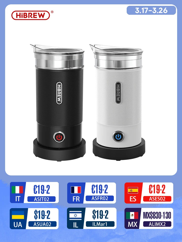 HiBREW Milk Frother Frothing Foamer Chocolate Mixer Cold/Hot Latte Cappuccino fully automatic Milk Warmer Cool Touch M1A