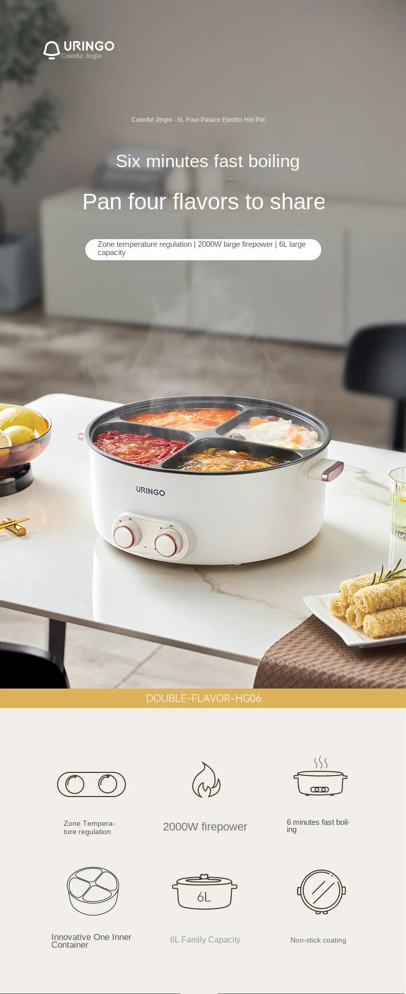 Colorful Mandarin Duck Electric Pot Four-Grid Multi functional Household 6-liter Capacity Integrated Hot Pot Electric Caldron