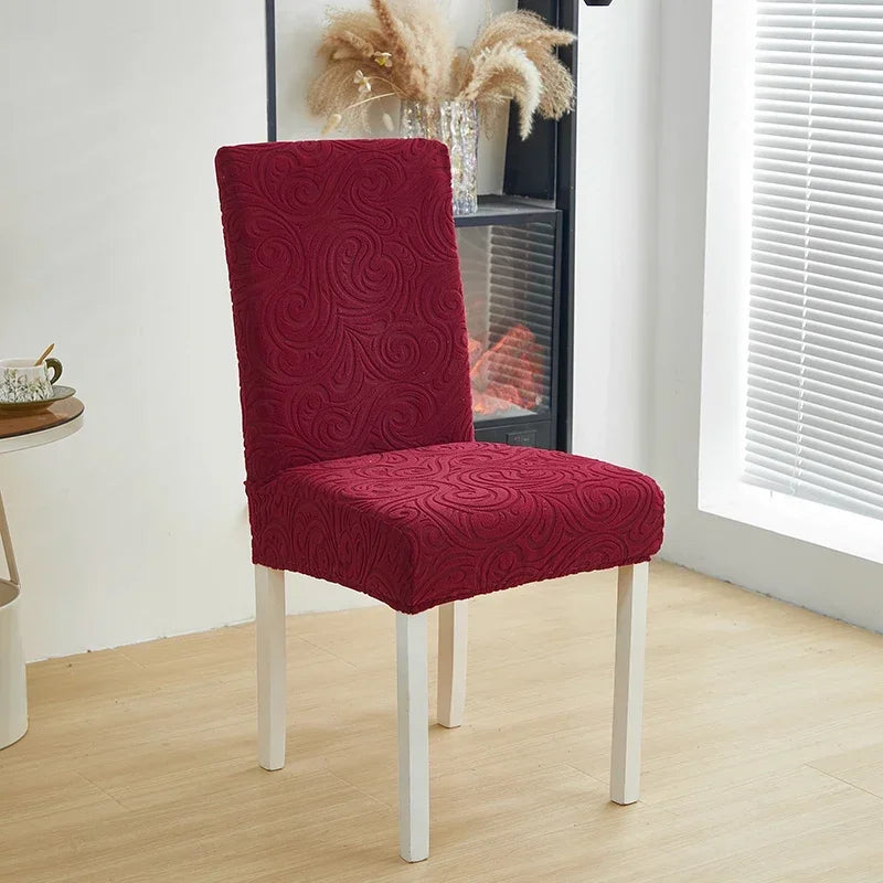 1/2/4/6pcs Jacquard Dining Chair Cover Pure Color All-inclusive Chair Slipcover with Skirt Elastic Durable Seat Protector Decor